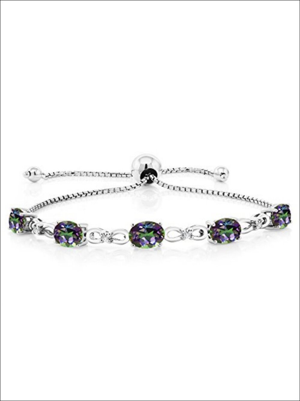 925 Sterling Silver Gemstone Birthstone Lab Grown Diamond Bolo Tennis Bracelet